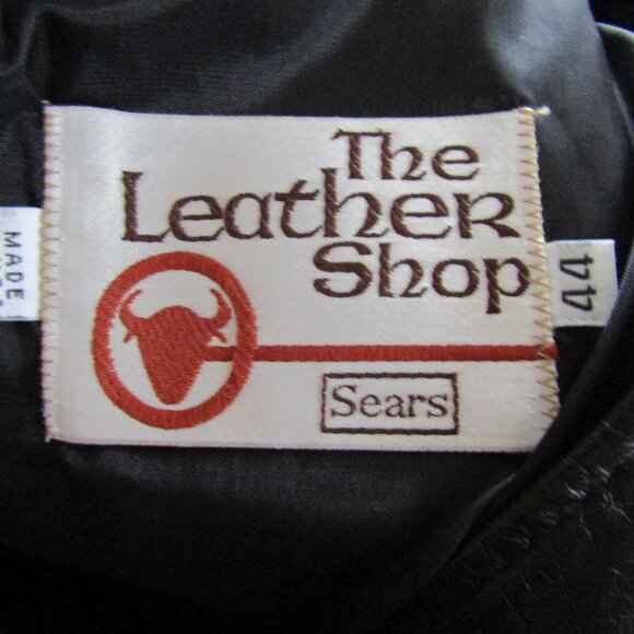 Sears The Leather Shop Vest Mens Size 44 Black Leather Button Chain Vest - Picture 5 of 6